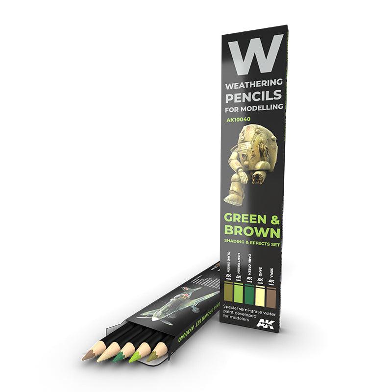 AK Interactive - Weathering Pencils Sets - Watercolor Pencil Set Green And Brown Camouflages