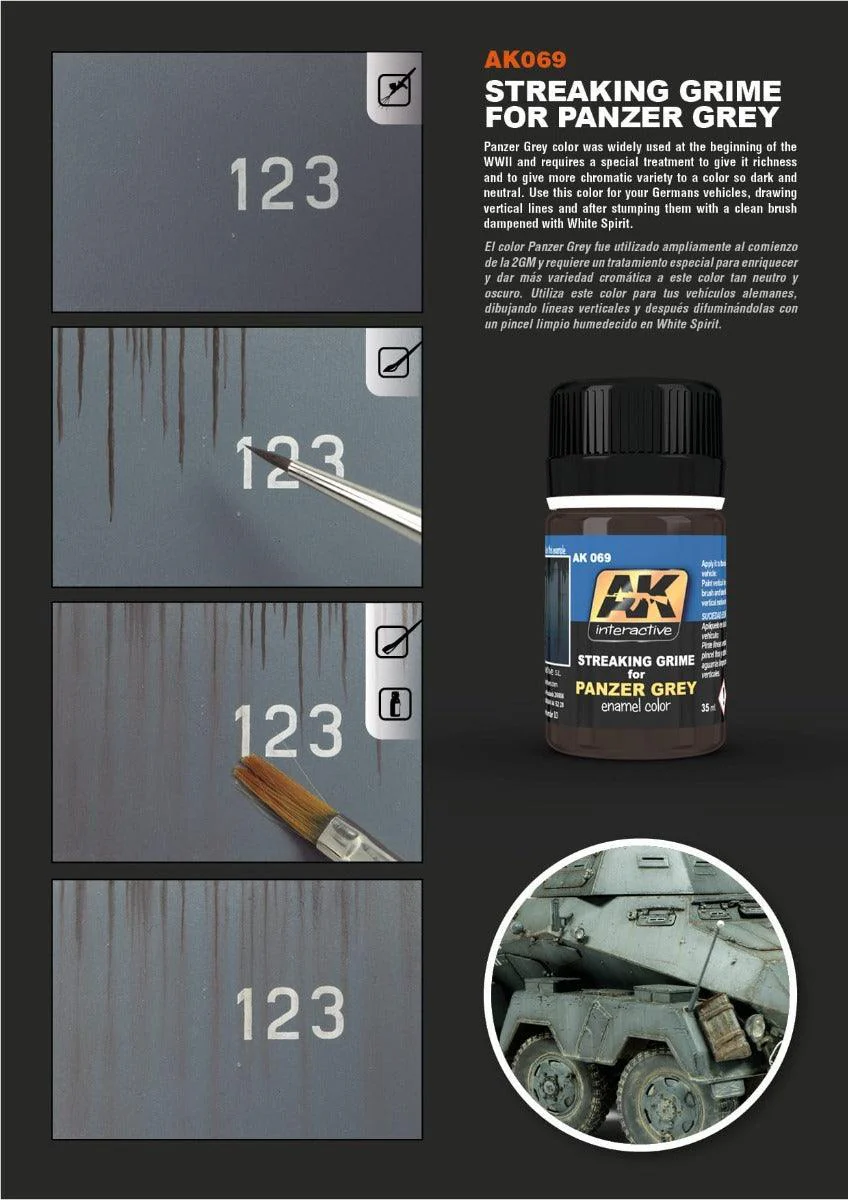 AK Interactive - Weathering Products - Streaking Grime for Panzer Grey Vehicles 35ml - Image 3