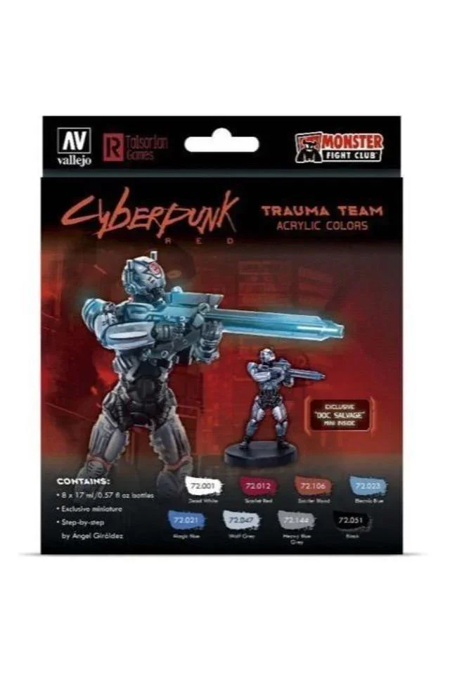 Vallejo 72310 Game Colour Cyberpunk Trauma Team 8 Colour Acrylic Paint Set w/ Doc. Salvage miniature