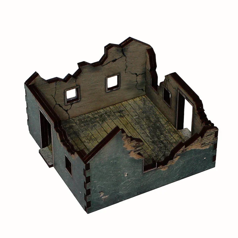 Battlefield Accessories: Ruined Village House 3 Green Render - 28mm (TTR)