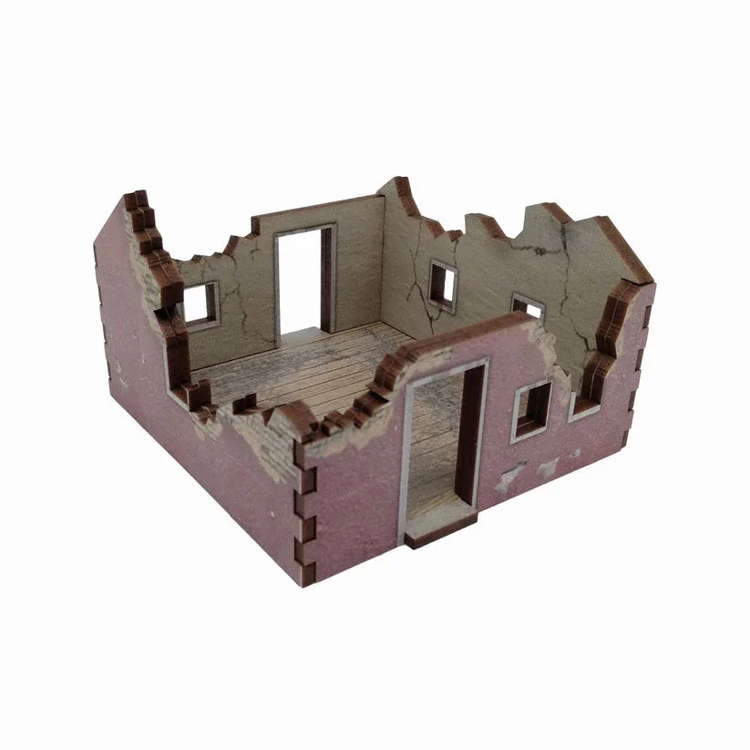 Battlefield Accessories: Ruined Village House 3 Red Render - 28mm (TTR)