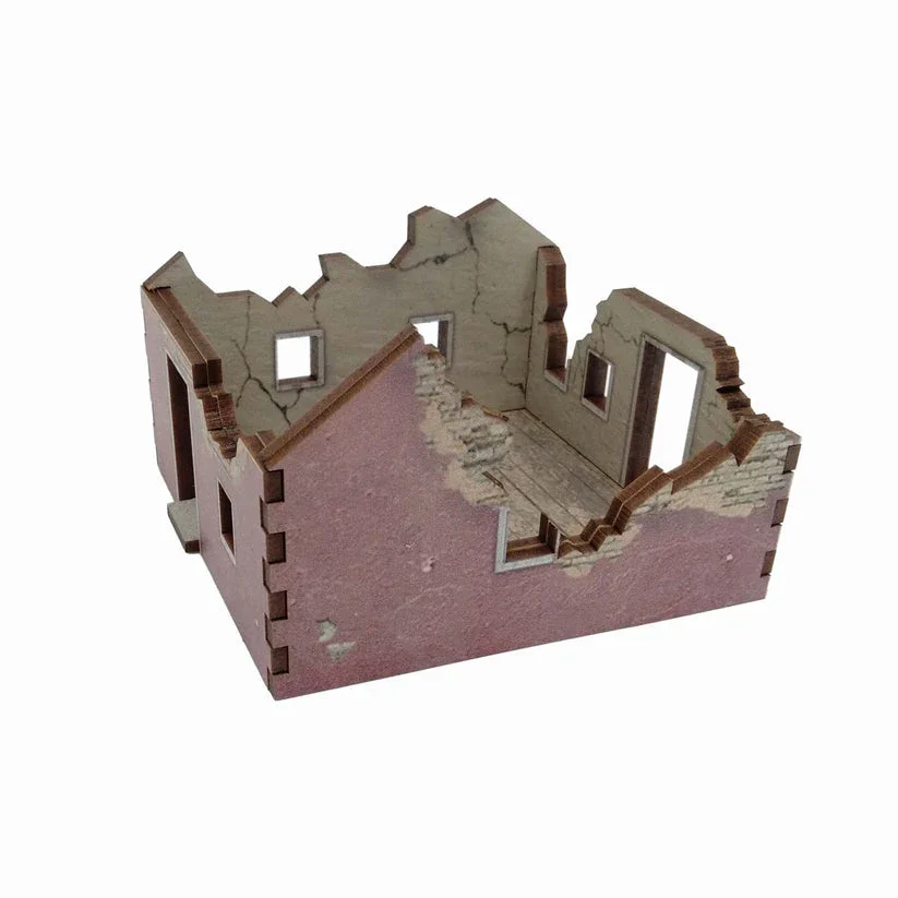Battlefield Accessories: Ruined Village House 3 Red Render - 28mm (TTR) - Image 2