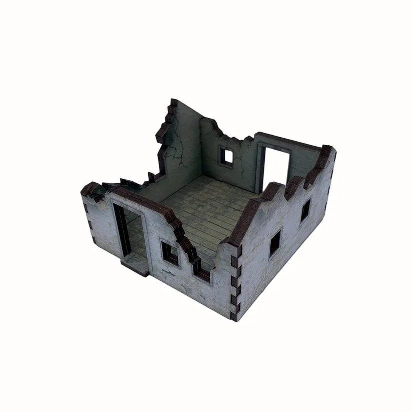 Battlefield Accessories: Ruined Village House 3 White Render - 28mm (TTR)