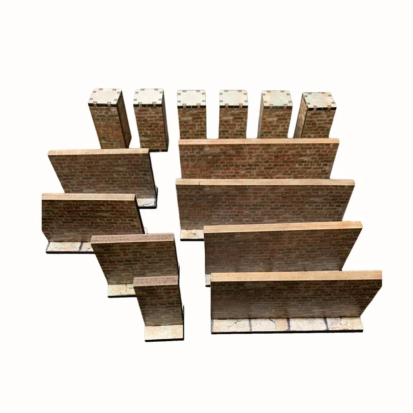 Battlefield Accessories: Tall Brick Walls - 28mm (TTR) Red Brick