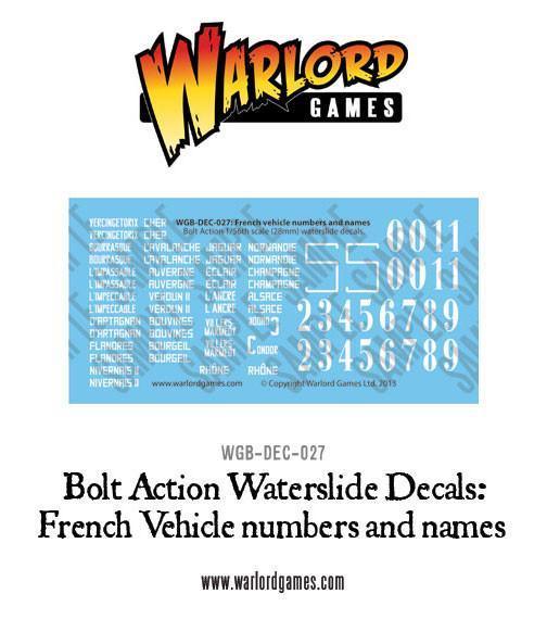 Bolt Action: French vehicle numbers and names decal sheet