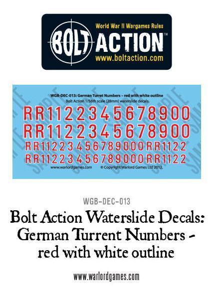 Bolt Action: German Turret numbers - red with white outline decal sheet