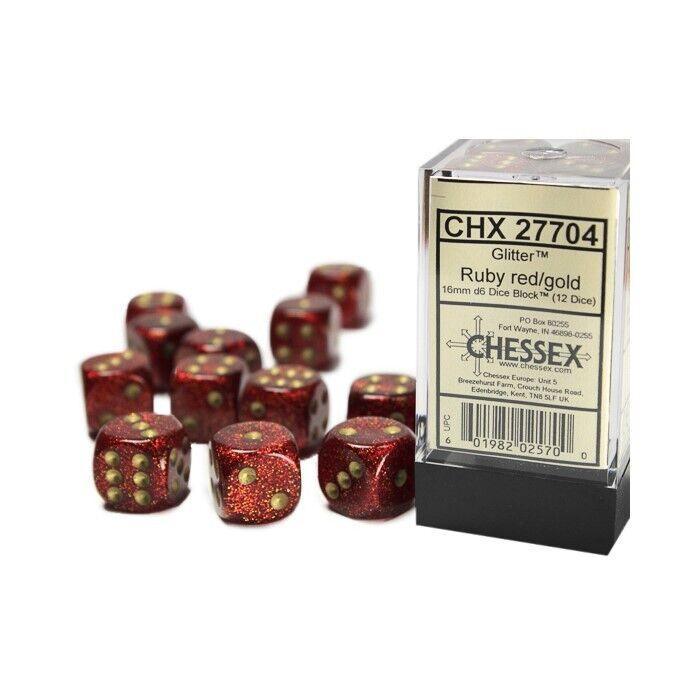 CHX 27704 Glitter 16mm D6 Dice Block Ruby/Gold