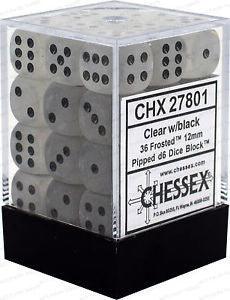 Chessex D6 Frosted 12mm d6 Clear/black Dice Block (36 dice) - Image 2
