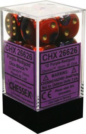 Chessex D6 Gemini 16mm d6 Purple-Red/gold Dice Block (12 dice) - Image 2