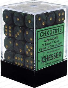 Chessex D6 Scarab 12mm d6 Jade/gold Dice Block (36 dice) - Image 2