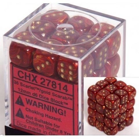 Chessex D6 Scarab 12mm d6 Scarlet/gold Dice Block (36 dice) - Image 2