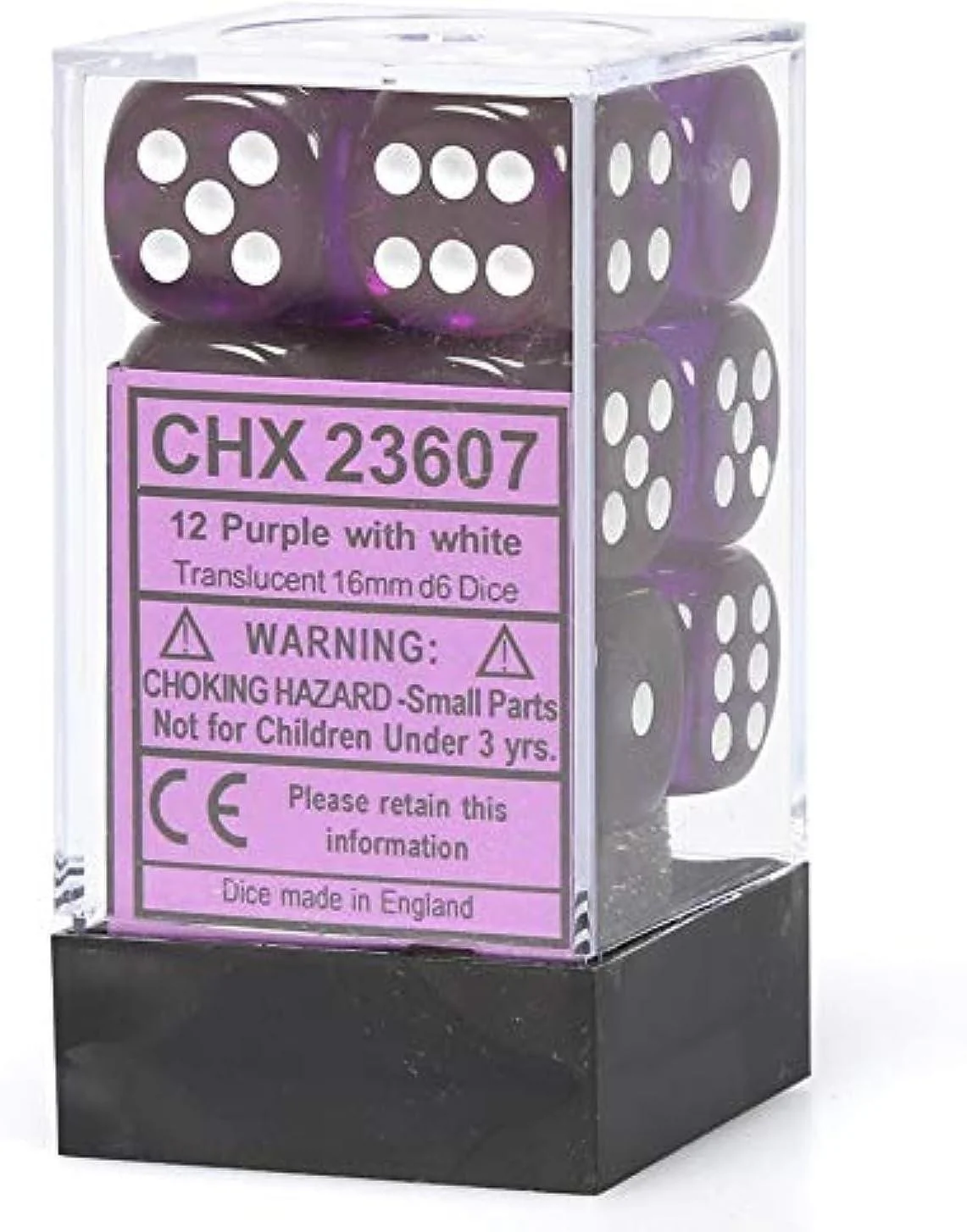 CHX 23607 Translucent 16mm D6 Dice Block Purple/White