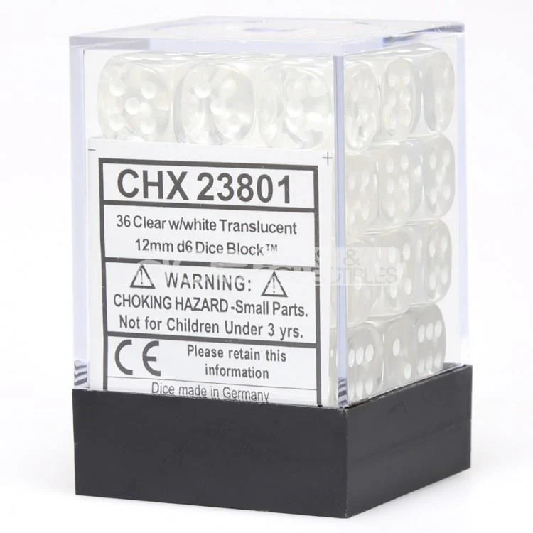 CHX 23801 Translucent 12mm D6 Dice Block Clear/White