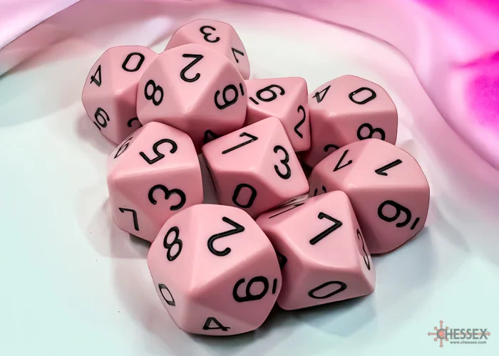 CHX 25264 Opaque Pastel Pink/black Set of Ten d10s - Image 2
