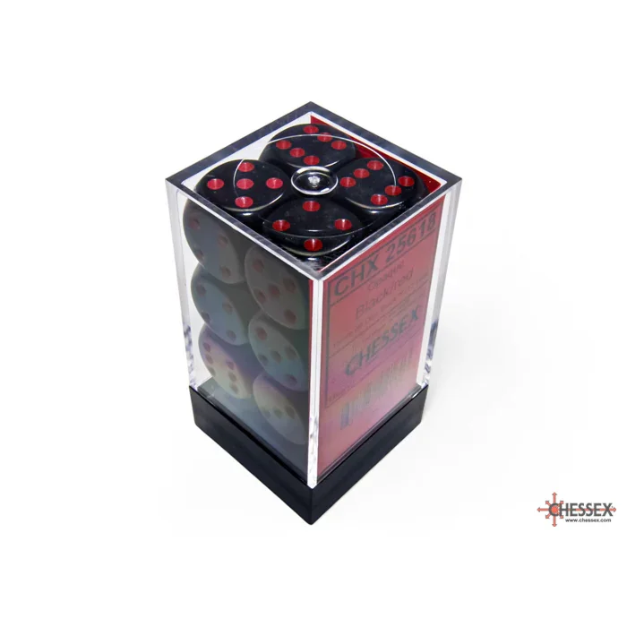 CHX 25618 Opaque Black/red 16mm d6 Dice Block (12 dice) - Image 3