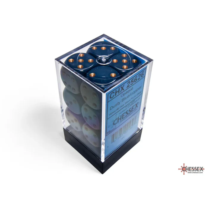 CHX 25626 Opaque Dusty Blue/copper 16mm d6 Dice Block (12 dice) - Image 3