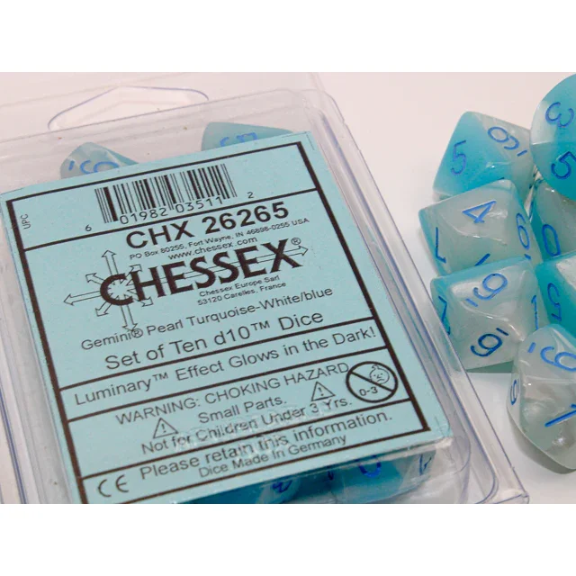 CHX 26265 Gemini Pearl Turquoise-White/blue Luminary Set of 10 d10s - Image 3