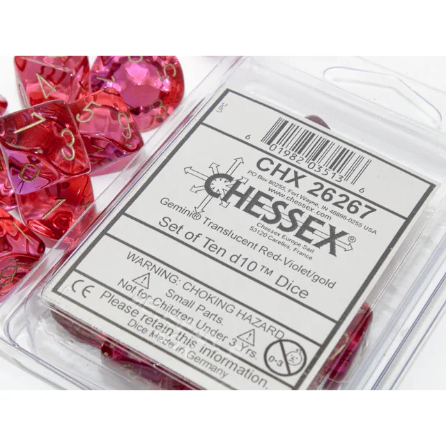 CHX 26267 Gemini Translucent Red-Violet/gold Set of 10 d10s - Image 2