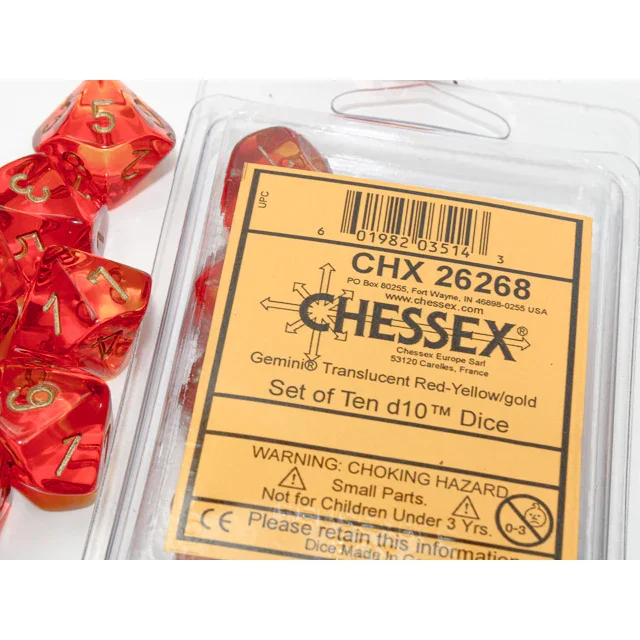 CHX 26268 Gemini Translucent Red-Yellow/gold Set of 10 d10s - Image 2
