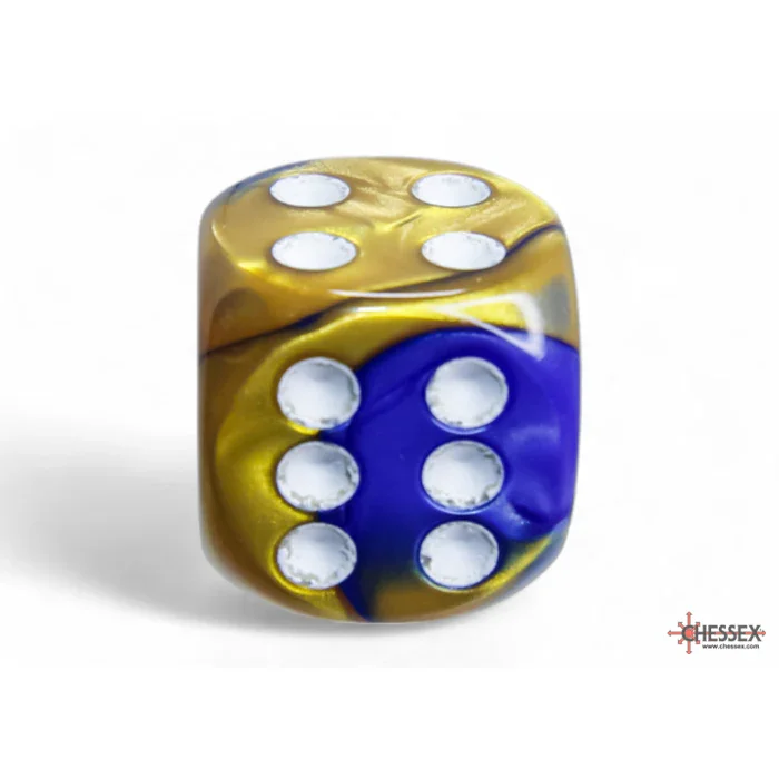 CHX 26622 Gemini Blue-Gold/white 16mm d6 Dice Block (12 dice) - Image 2