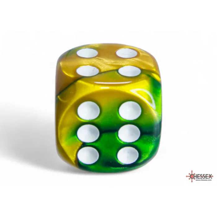 CHX 26625 Gemini Gold-Green/white 16mm d6 Dice Block (12 dice) - Image 2