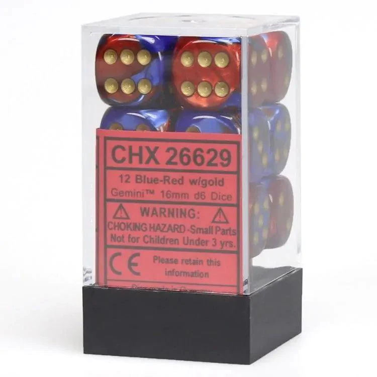 CHX 26629 Gemini 16mm D6 Dice Block Blue-Red/Gold