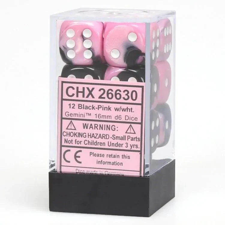 CHX 26630 Gemini 16mm D6 Dice Block Black-Pink/White