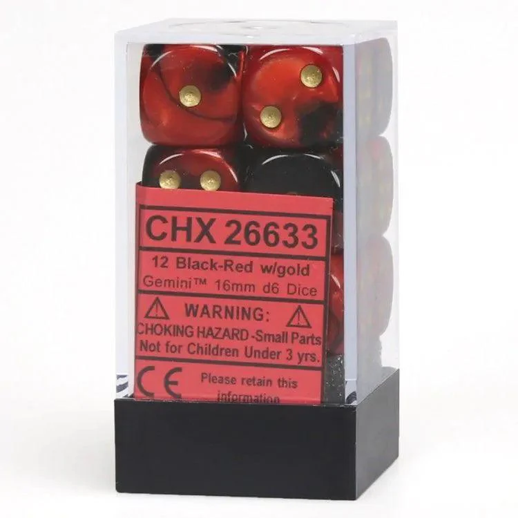 CHX 26633 Gemini 16mm D6 Dice Block Black-Red/Gold