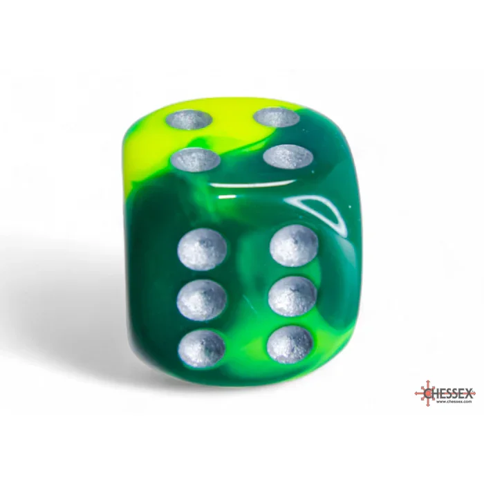 CHX 26654 Gemini Green-Yellow/silver 16mm d6 Dice Block (12 dice) - Image 2