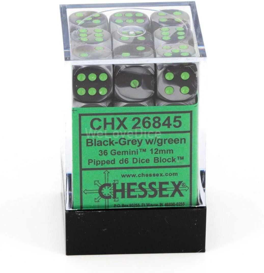 CHX 26845 Gemini 12mm D6 Dice Block Black-Grey/Green