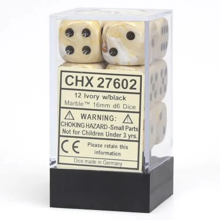 CHX 27602 Marble 16mm D6 Dice Block Ivory/Black