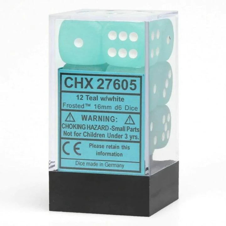 CHX 27605 Frosted 16mm D6 Dice Block Teal/White