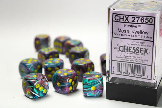 CHX 27650 Festive 16mm D6 Dice Block Mosaic/Yellow