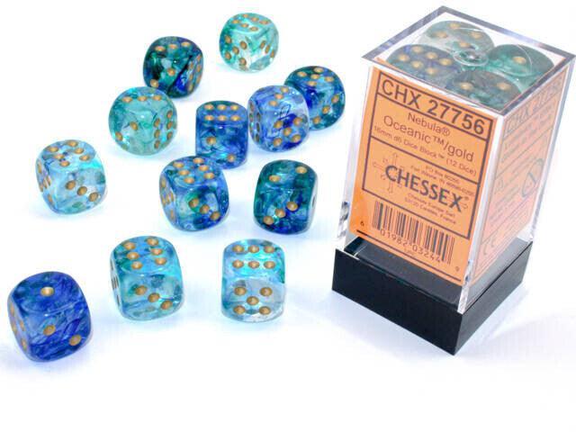 CHX 27756 Nebula 16mm D6 Dice Block Oceanic/Gold (Luminary Effect)