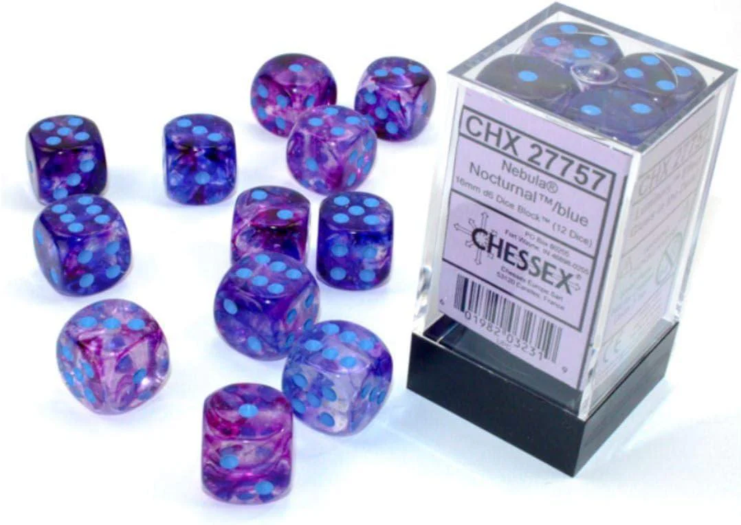 CHX 27757 Nebula 16mm D6 Dice Block Nocturnal/Blue (Luminary Effect)