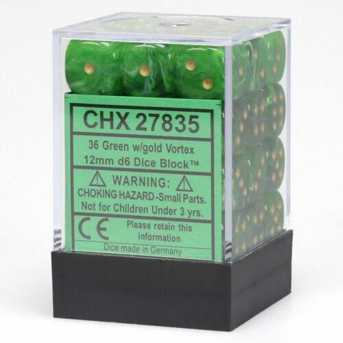 CHX 27835 Vortex 12mm D6 Dice Block Green/Gold