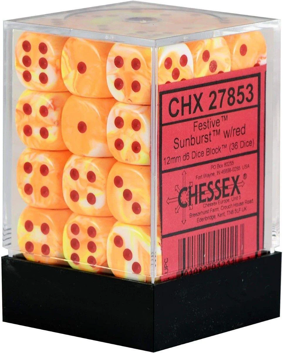CHX 27853 Festive 12mm D6 Dice Block Sunburst/Red