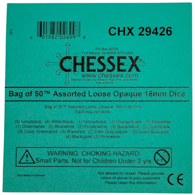 CHX 29426 Bag of 50 Assorted Loose Opaque 16mm d6 Dice - Image 2