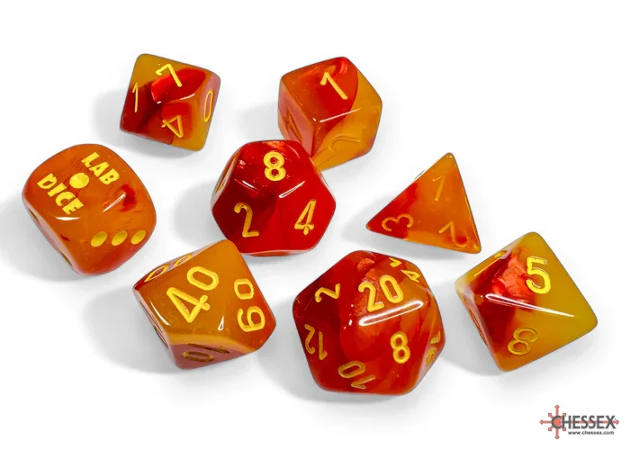 CHX 30051 Gemini Gellow-Red/yellow Polyhedral Luminary 7-Dice Set (with bonus die) - Image 4