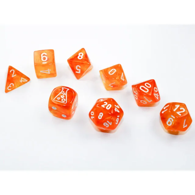 CHX 30052 Borealis Blood Orange/white Luminary Polyhedral 7-Dice Set (with bonus die) - Image 2