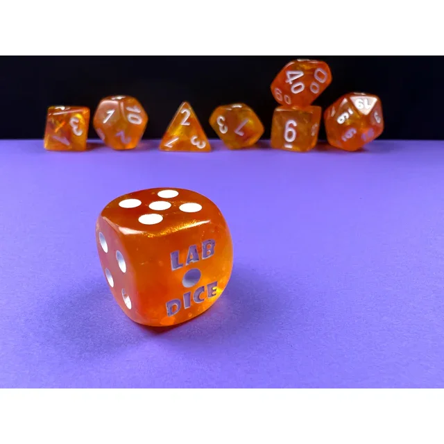 CHX 30052 Borealis Blood Orange/white Luminary Polyhedral 7-Dice Set (with bonus die) - Image 3