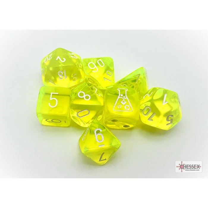 CHX 30061 Translucent Neon Yellow/white Polyhedral 7-Dice Set (with bonus die) - Image 2
