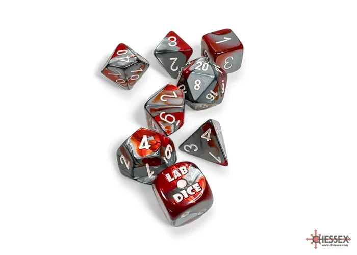 CHX 30066 Gemini Red-Steel/white Polyhedral 7-Dice Set (with bonus die) - Image 3