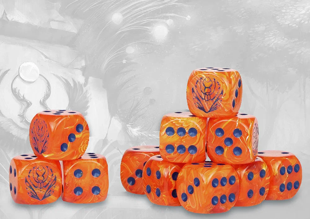 Conquest - Weaver Courts: Peach Marbled Dice with Navy Blue Pips