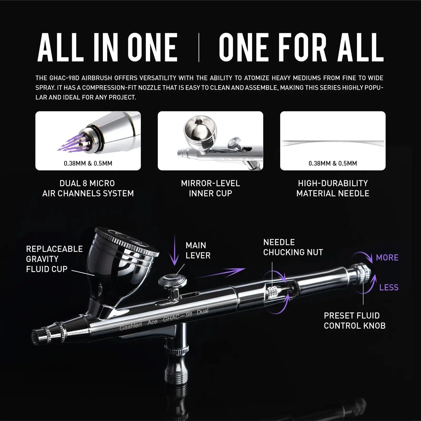 Gaahleri GHAC-98D Ace Series Airbrush - Image 2