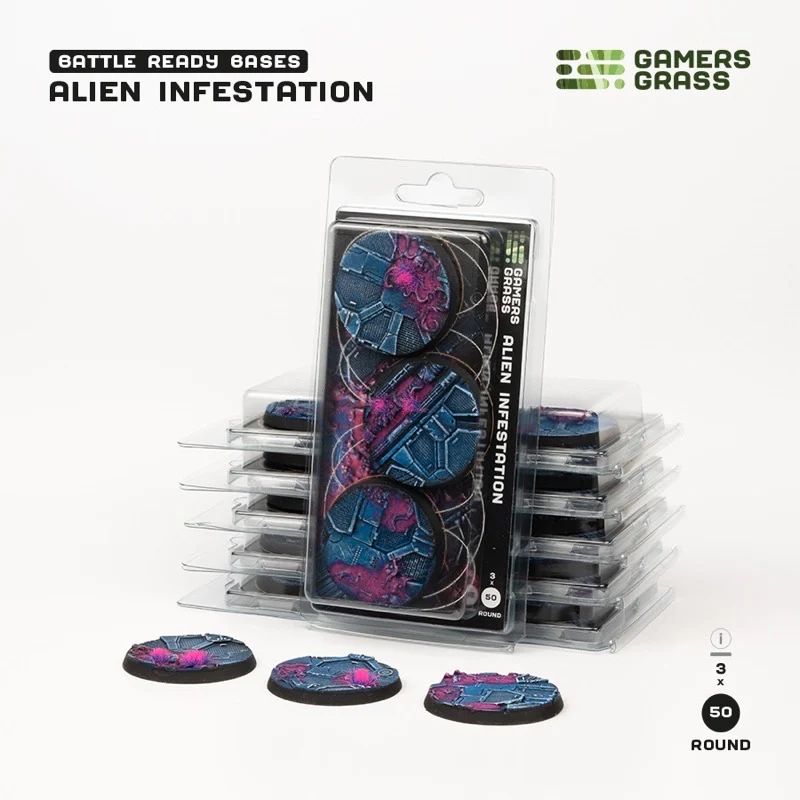 Gamers Grass - Battle Ready Bases - Alien Infestation - Round 50mm (x3)