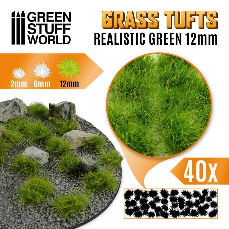GREEN STUFF WORLD Grass Tufts 12mm Self-Adhesive - Realistic Green