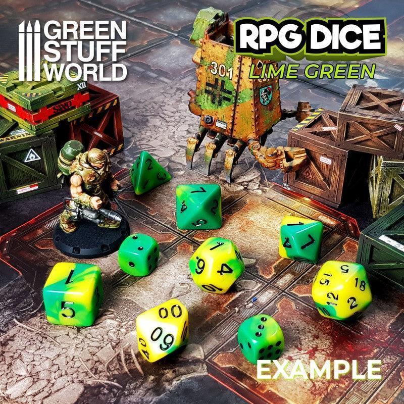 GREEN STUFF WORLD 36x D6 12mm Dice - Lime Swirl - Image 2