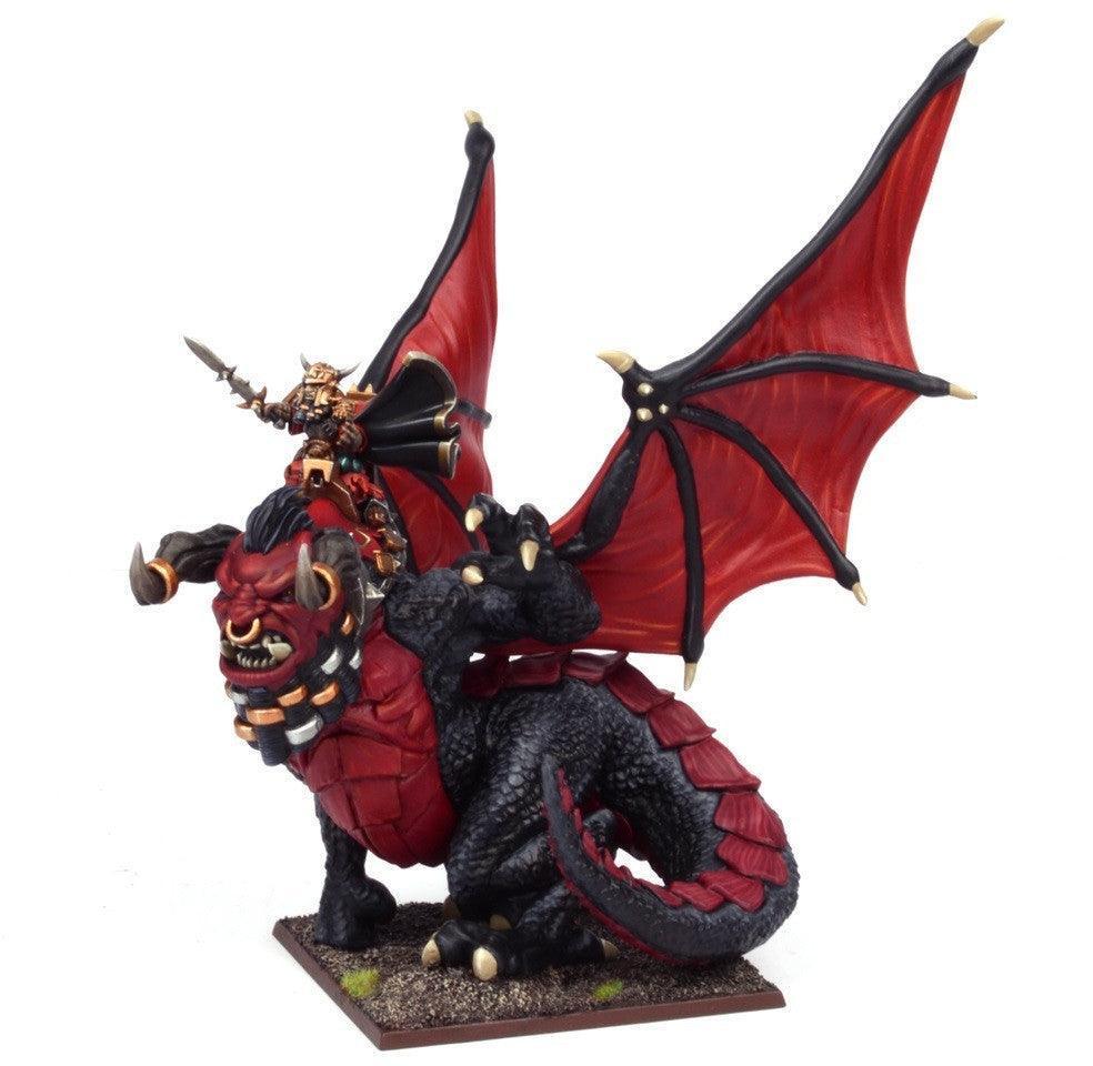 Kings of War: Abyssal Dwarf Iron-caster on Great Winged Halfbreed