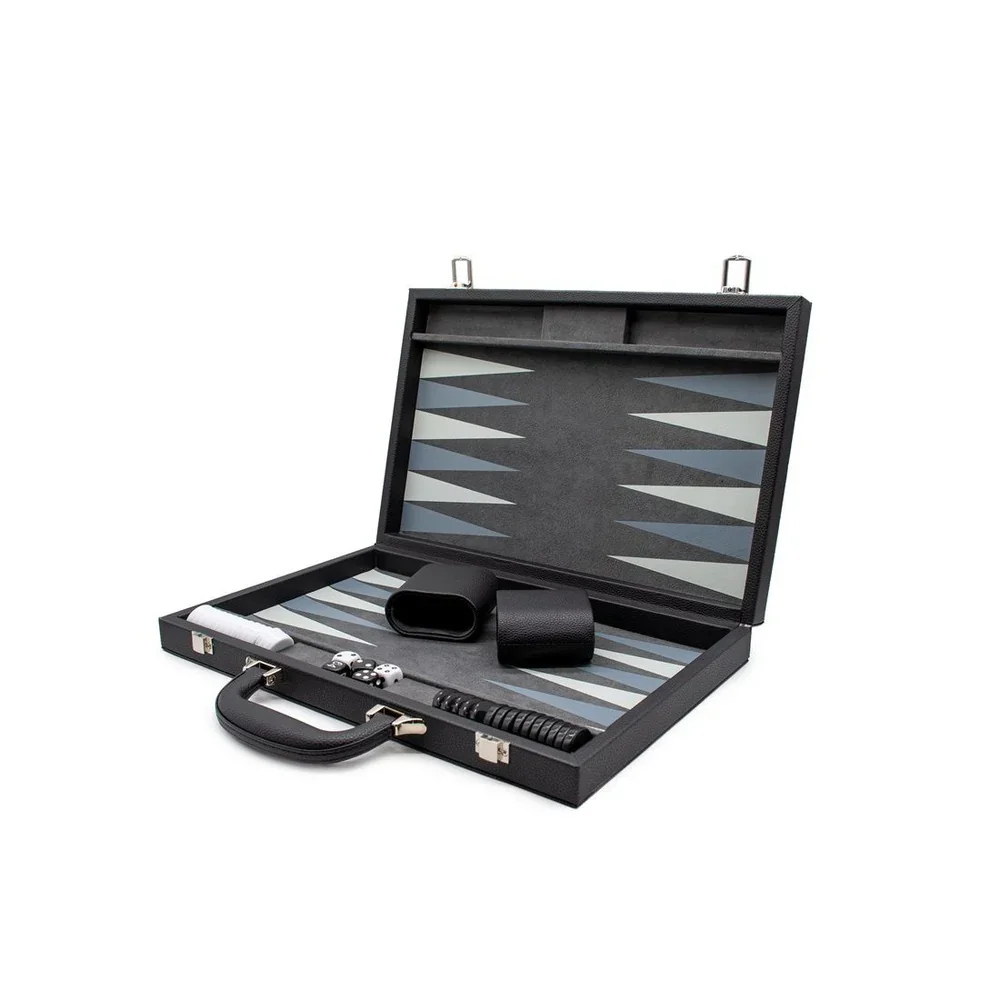 LPG Classics Leather Backgammon Set - Black - Image 2